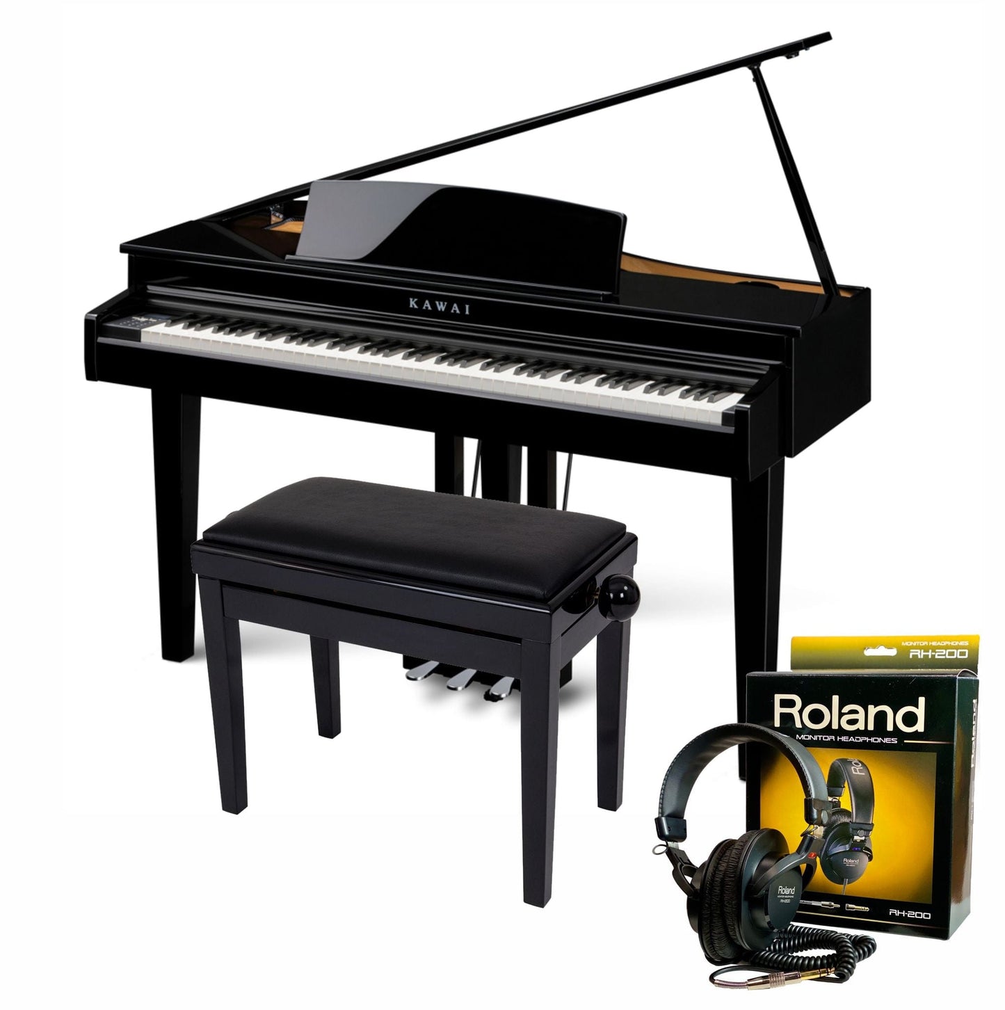 Kawai DG30 Polished Ebony Digital Grand Piano With Stool & Roland RH200 Headphones | Free Delivery & Installation