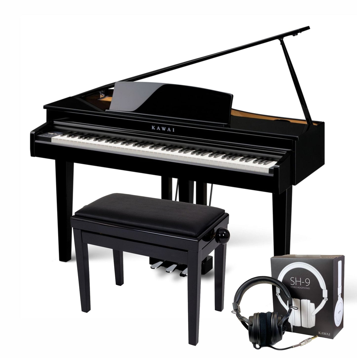 Kawai DG30 Polished Ebony Digital Grand Piano With Stool & Kawai SH9 Headphones | Free Delivery & Installation