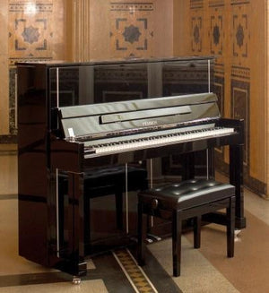 Feurich 125 Design Upright Piano; Polished Black With Chrome Fittings