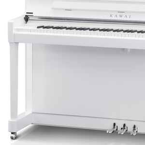 Kawai K200 Upright Piano; Snow White Polished & Silver Fittings