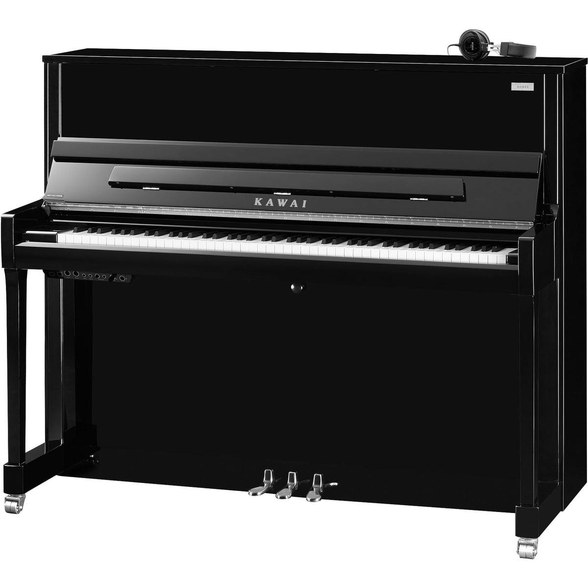Kawai K300 AURES 2 Hybrid Upright Piano; Polished Ebony & Silver