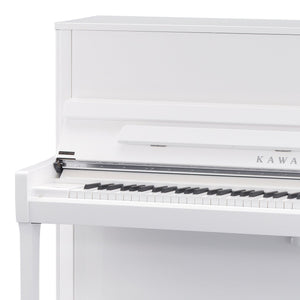 Kawai K300 Upright Piano; Snow White Polished & Silver Fittings