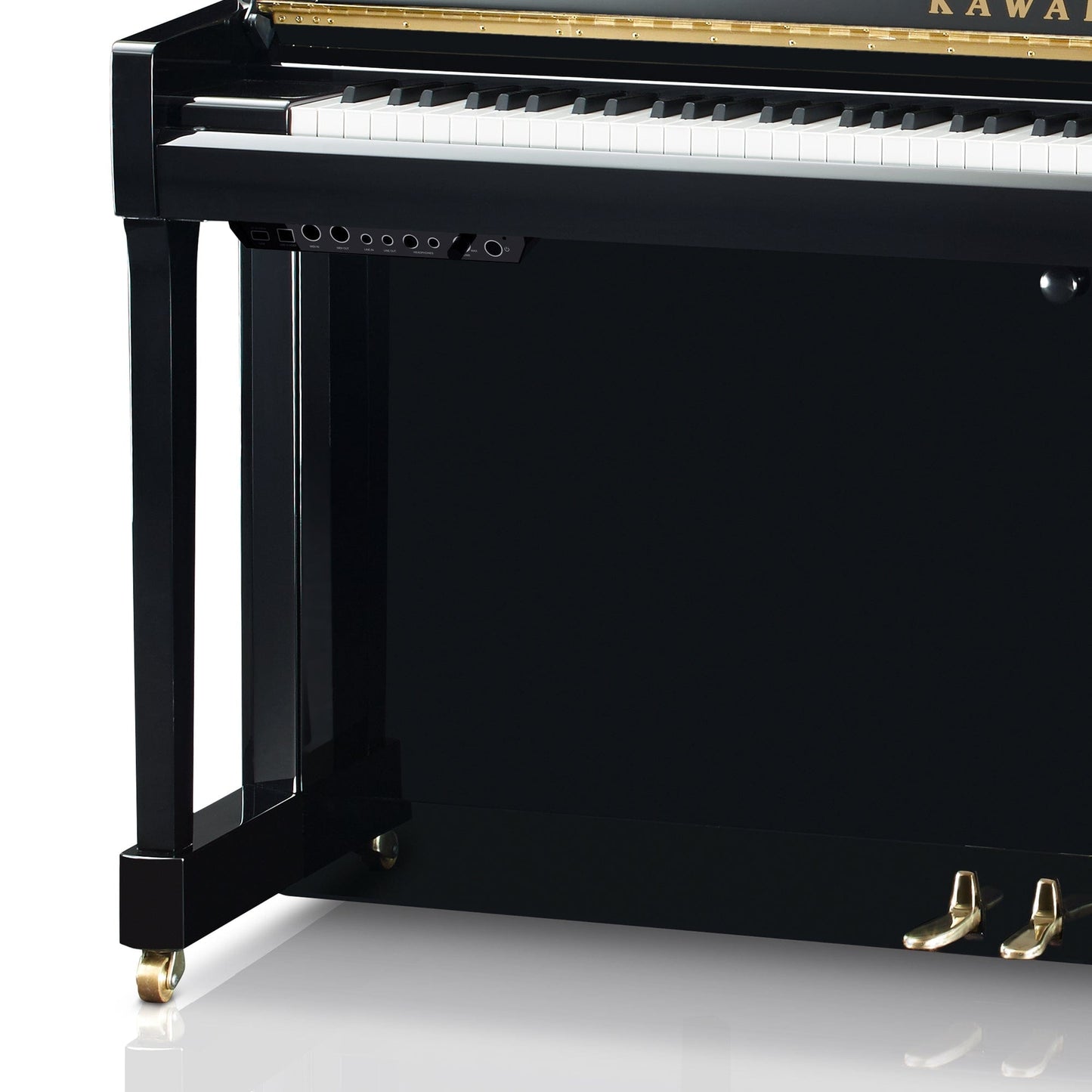 Kawai K200 ATX4 Anytime Silent Upright Piano; Polished Ebony & Silver