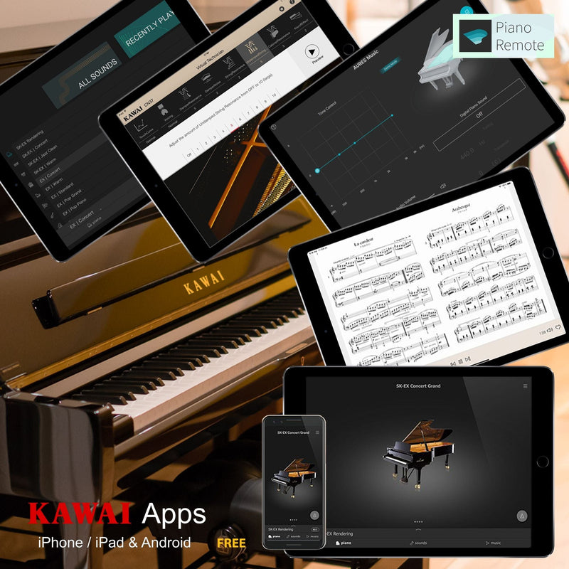 Kawai K500 AURES 2 Hybrid Upright Piano; Polished Ebony