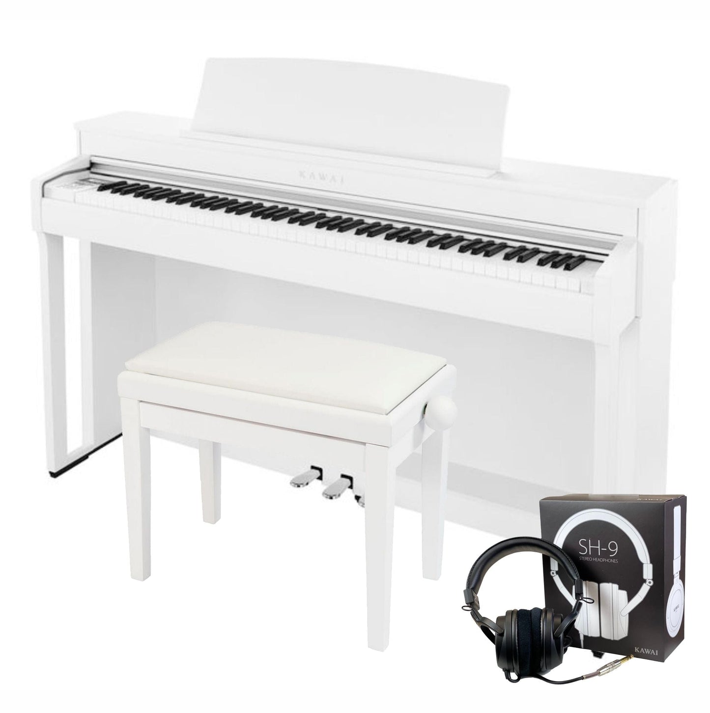 Kawai CN301 Digital Piano; White with Piano Stool & Kawai SH9 Headphones