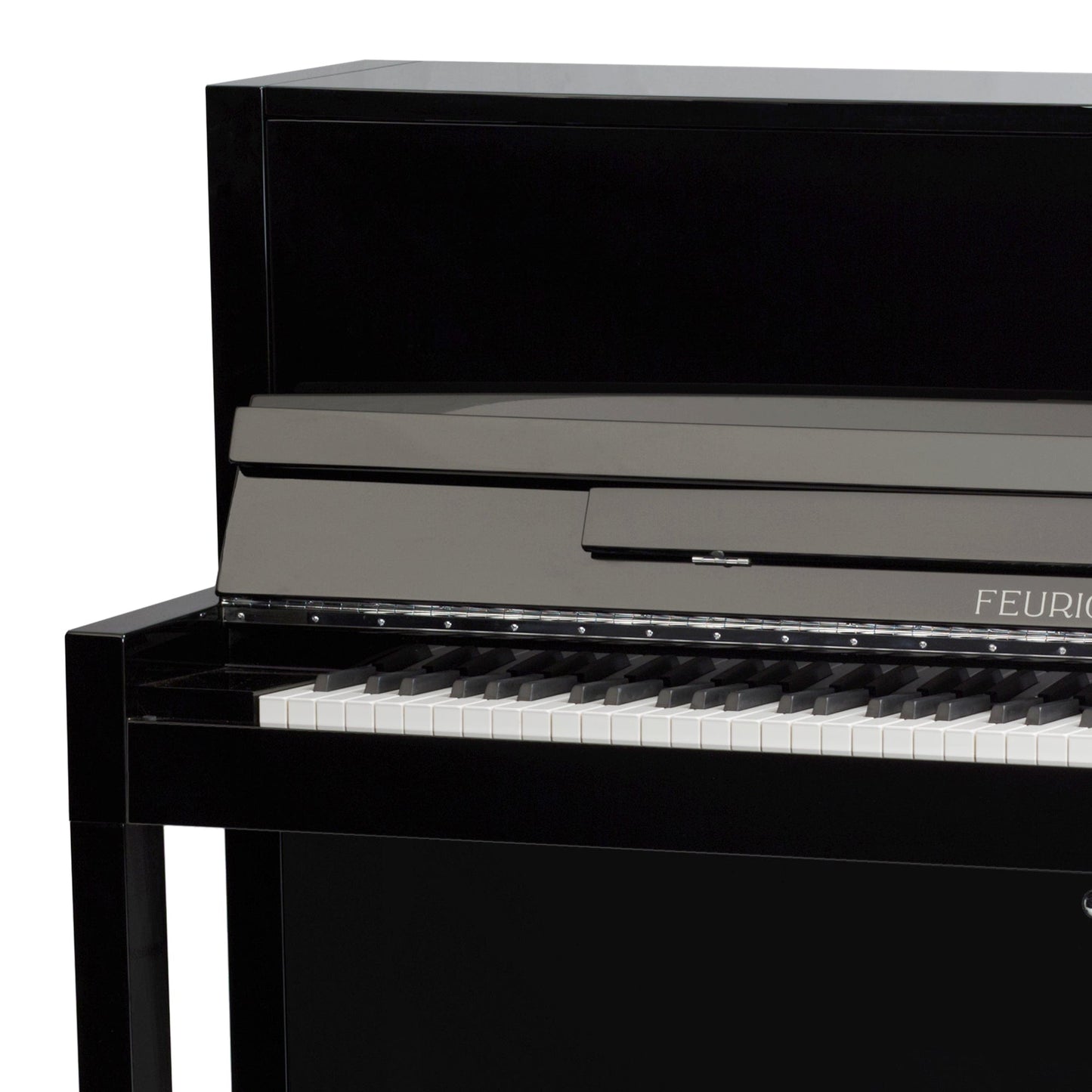 Feurich 115 Premiere Upright Piano; Polished Black Chrome Fittings