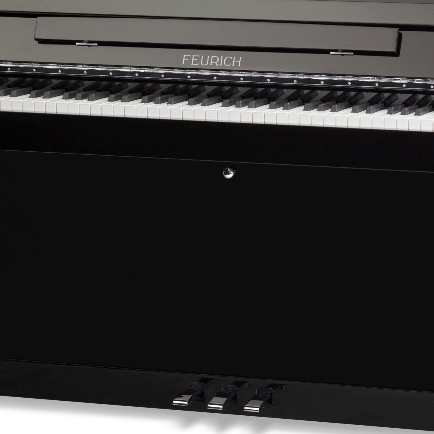 Feurich 115 Premiere Upright Piano; Polished Black Chrome Fittings