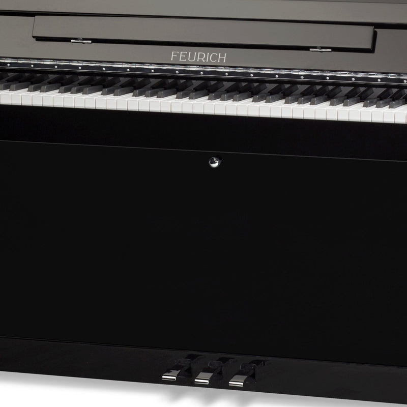 Feurich 115 Premiere Upright Piano; Polished Black Chrome Fittings