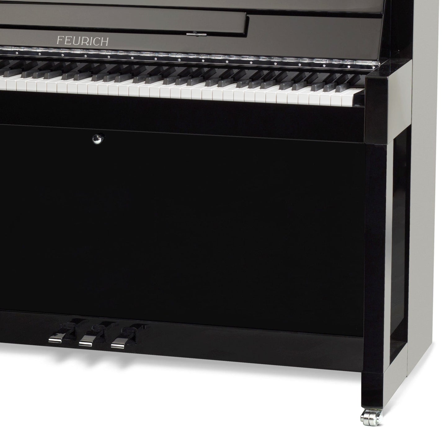 Feurich 115 Premiere Upright Piano; Polished Black Chrome Fittings