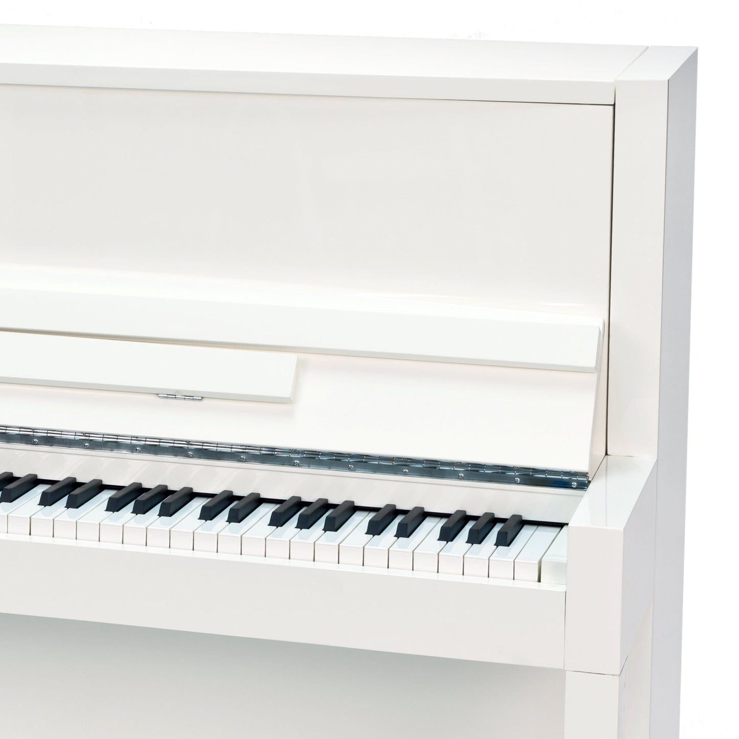 Feurich 115 Premiere Upright Piano; Polished White Chrome Fittings