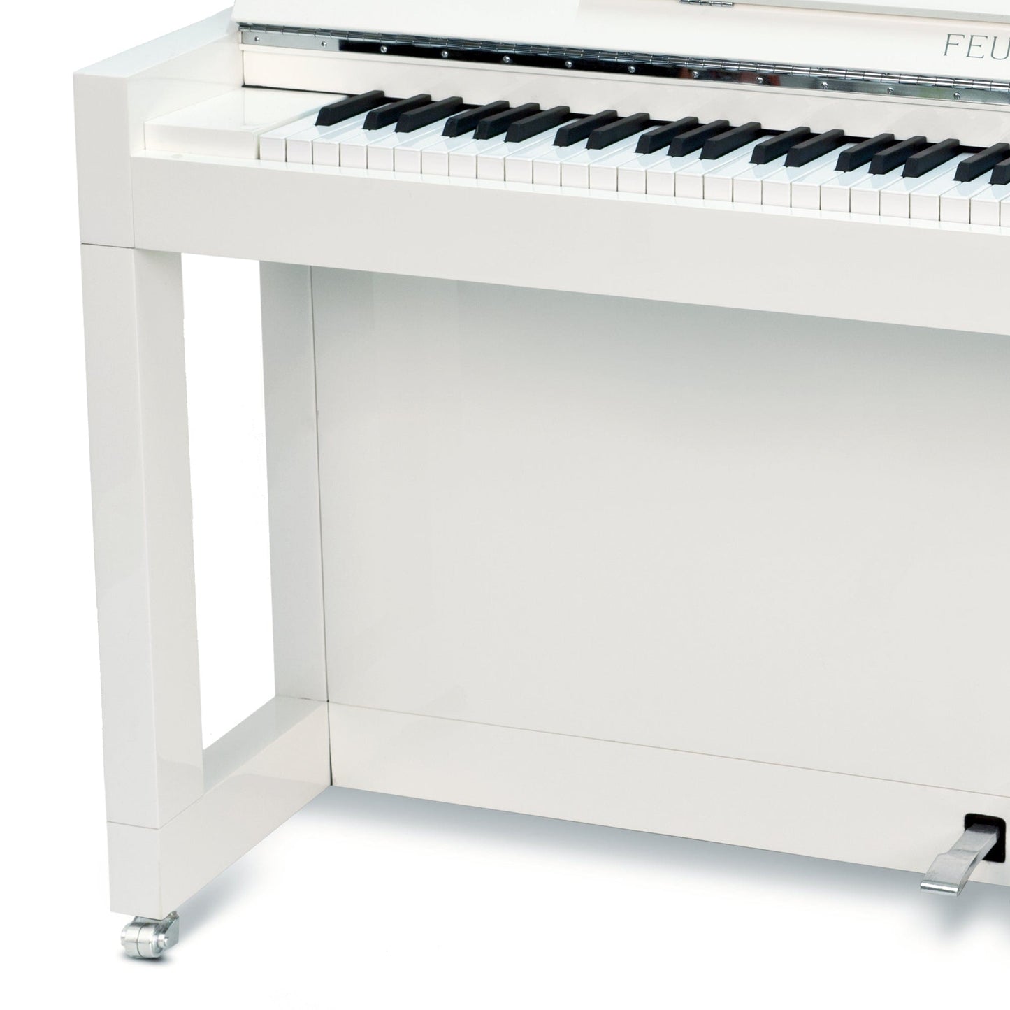 Feurich 115 Premiere Upright Piano; Polished White Chrome Fittings
