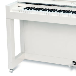 Feurich 115 Premiere Silent Upright Piano; Polished White Chrome Fittings