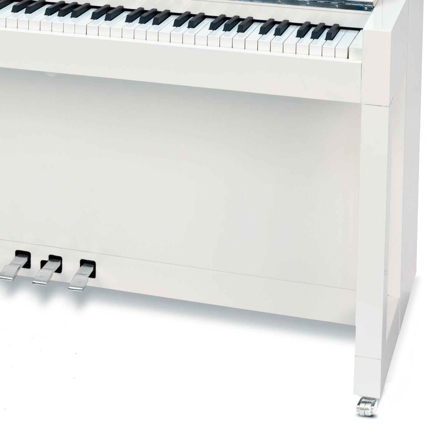 Feurich 115 Premiere Upright Piano; Polished White Chrome Fittings