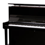 Feurich 122 Universal Upright Piano; Polished Black Chrome Fittings