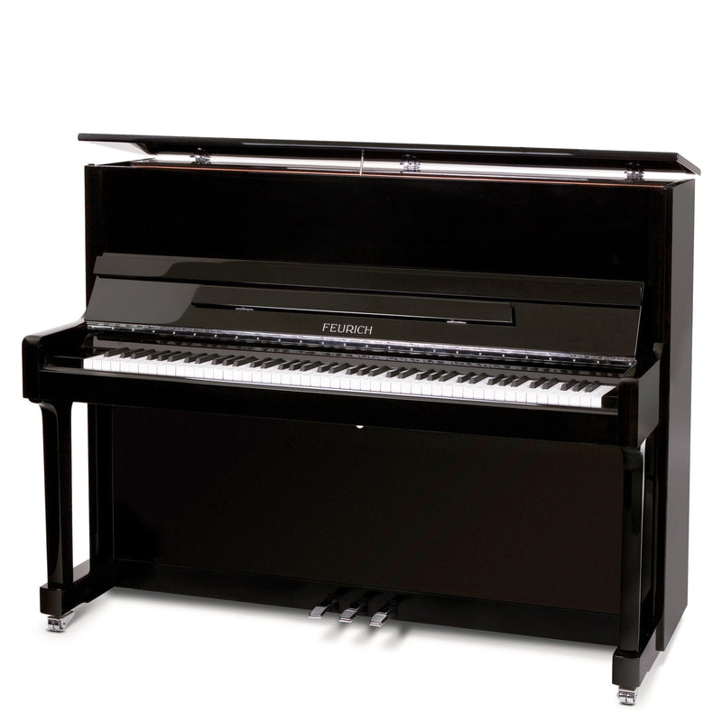 Feurich 122 Universal Upright Piano; Polished Black Chrome Fittings