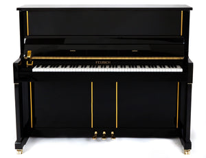 Feurich 125 Design Upright Piano; Polished Black With Chrome Fittings