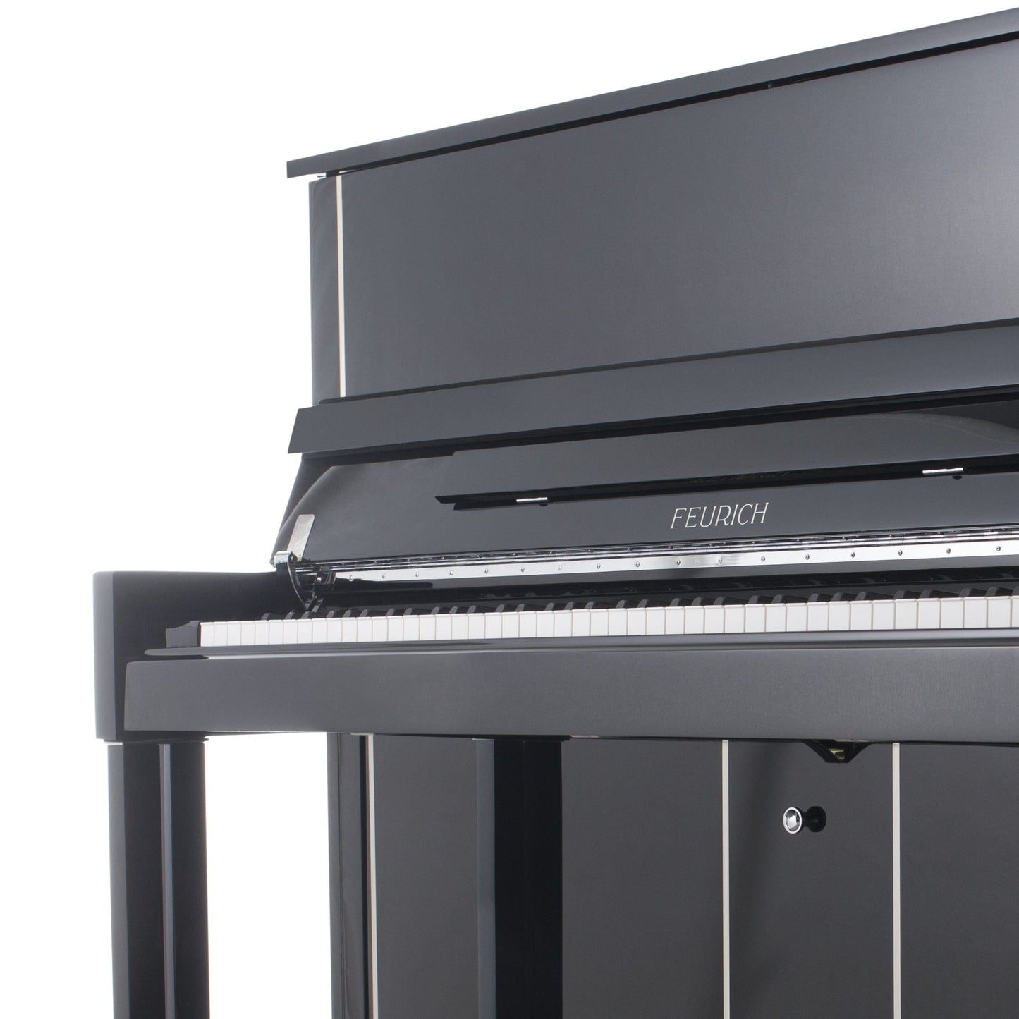 Feurich 125 Design Upright Piano; Polished Black With Chrome Fittings