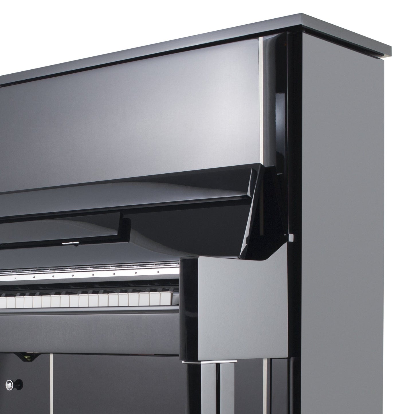 Feurich 125 Design Upright Piano; Polished Black With Chrome Fittings