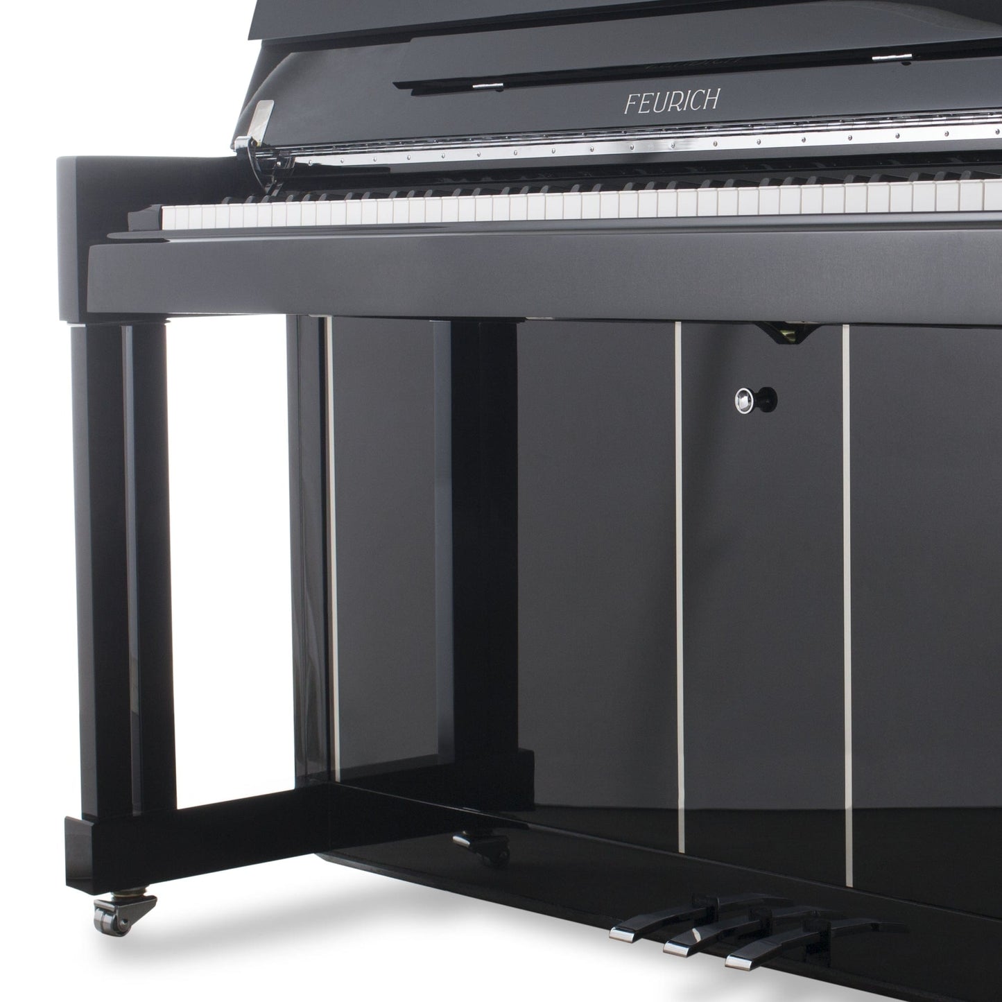 Feurich 125 Design Upright Piano; Polished Black With Chrome Fittings
