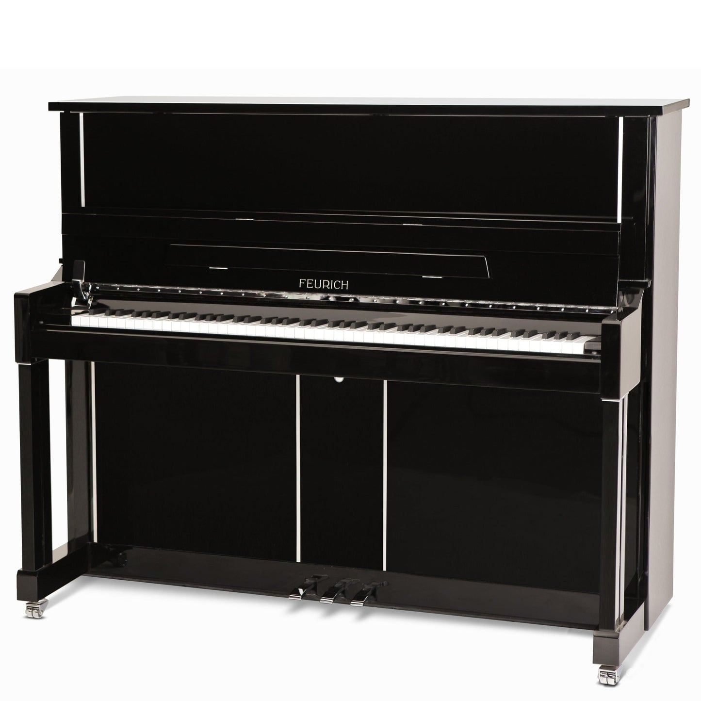 Feurich 125 Design Upright Piano; Polished Black With Chrome Fittings