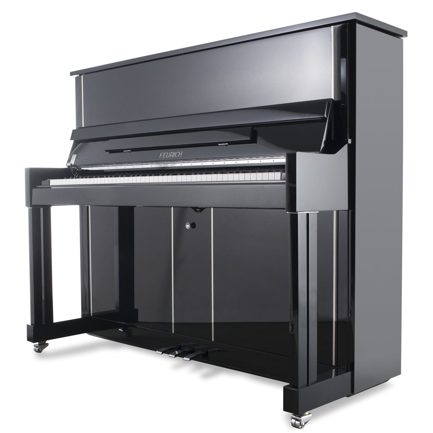 Feurich 125 Design Upright Piano; Polished Black With Chrome Fittings