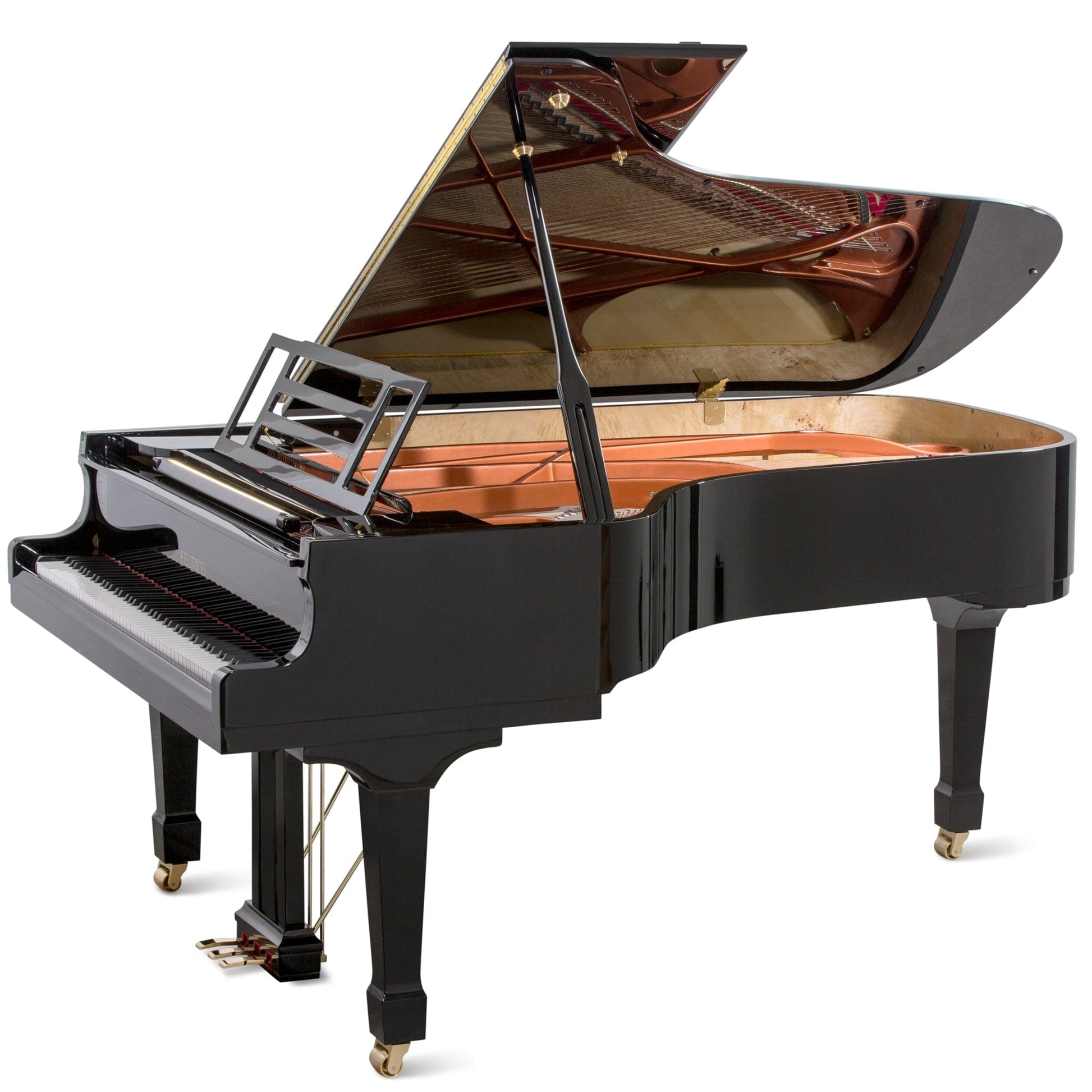 Feurich 218 Concert I Grand Piano; Polished Black with Brass Fittings