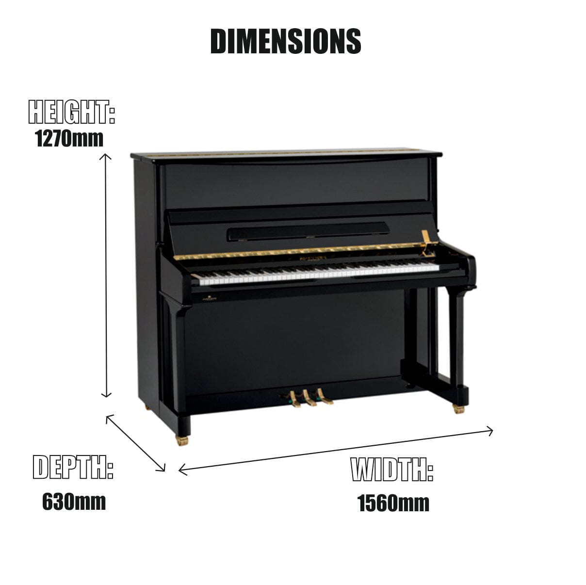 Perzina UP127 Upright Piano; Black Polished