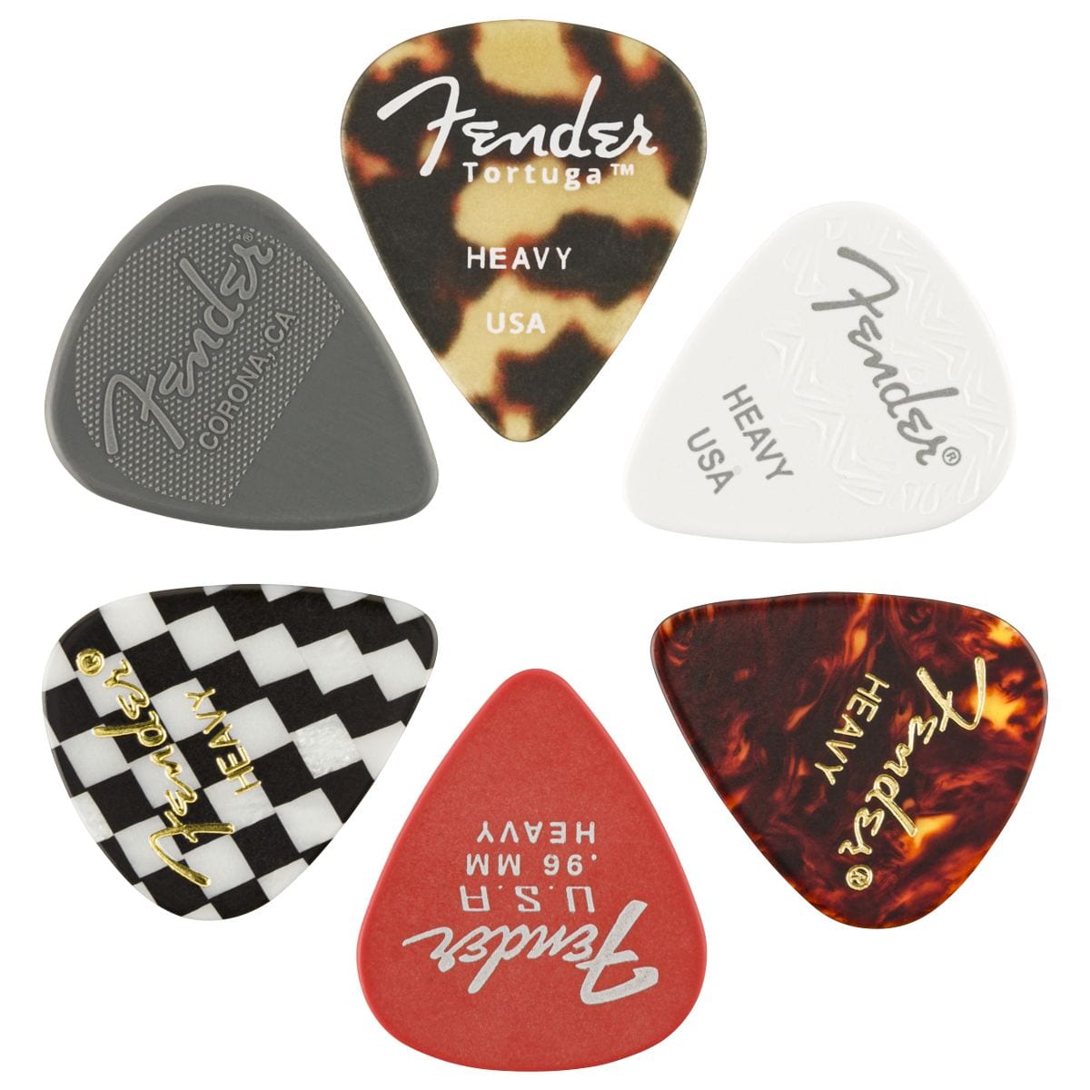 Fender 351 Shape Material Medley Heavy Picks 6 Pack