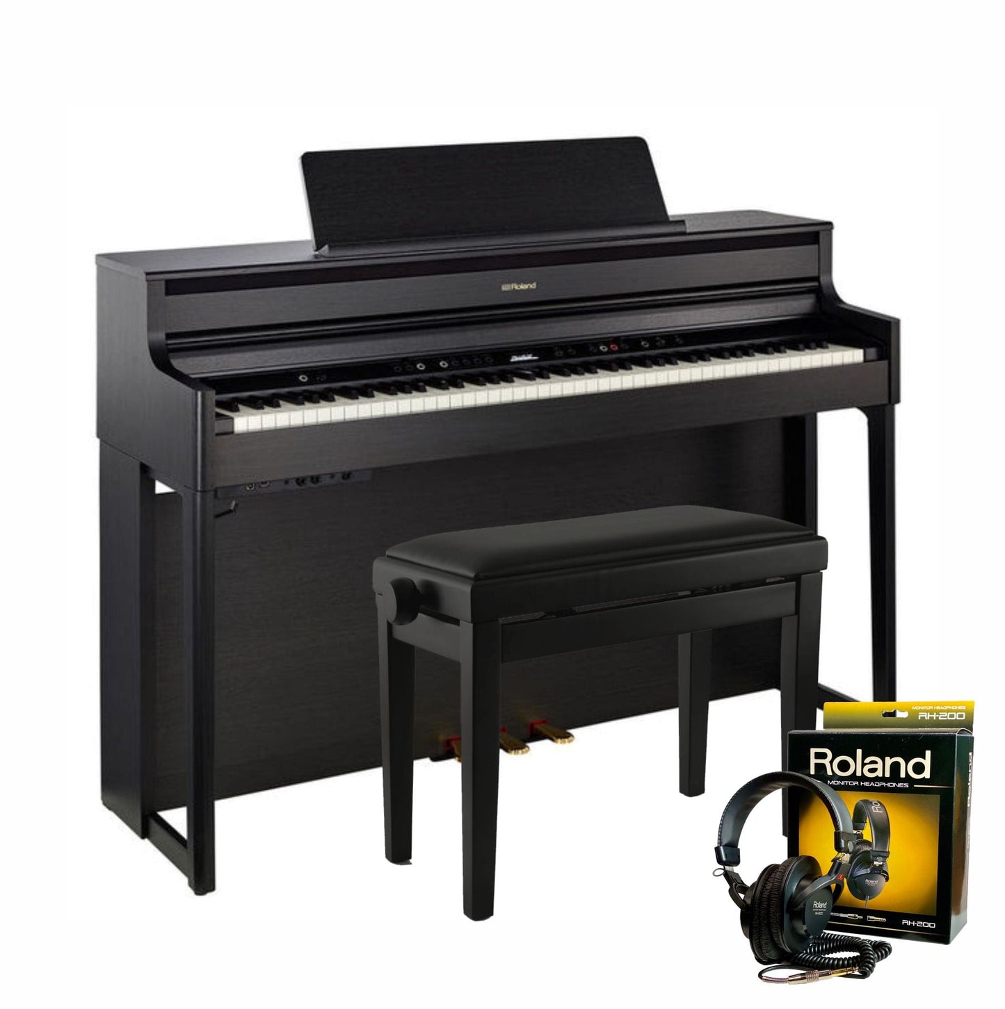 Roland HP704 Charcoal Black with Piano Stool & Roland RH200 Headphones