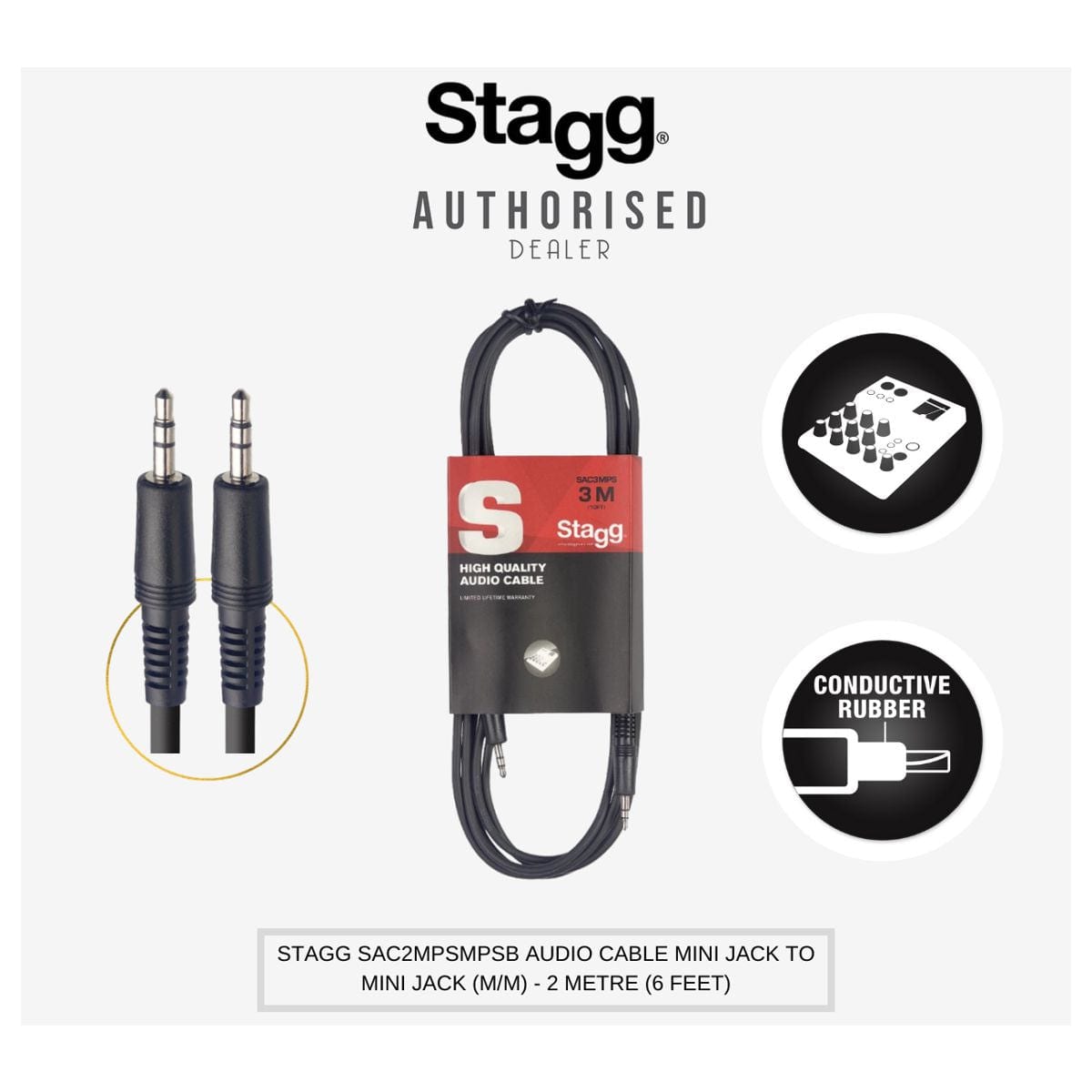 Stagg Music SAC2MPSMPSB 3.5 to 3.5 2M Stereo Jack To Jack Cable