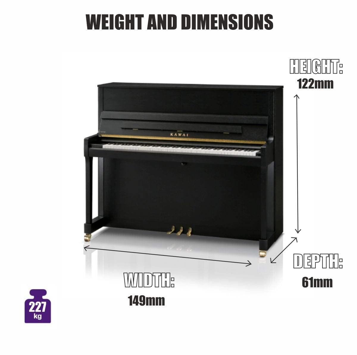 Kawai E300 Upright Piano; Satin Black