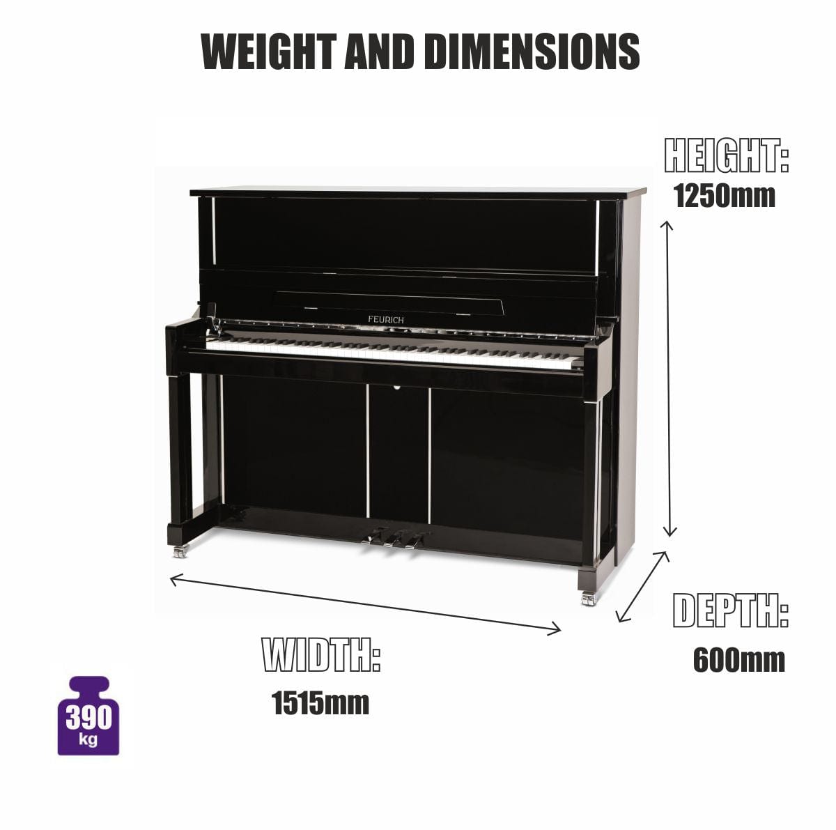 Feurich 125 Design Upright Piano; Polished Black With Chrome Fittings