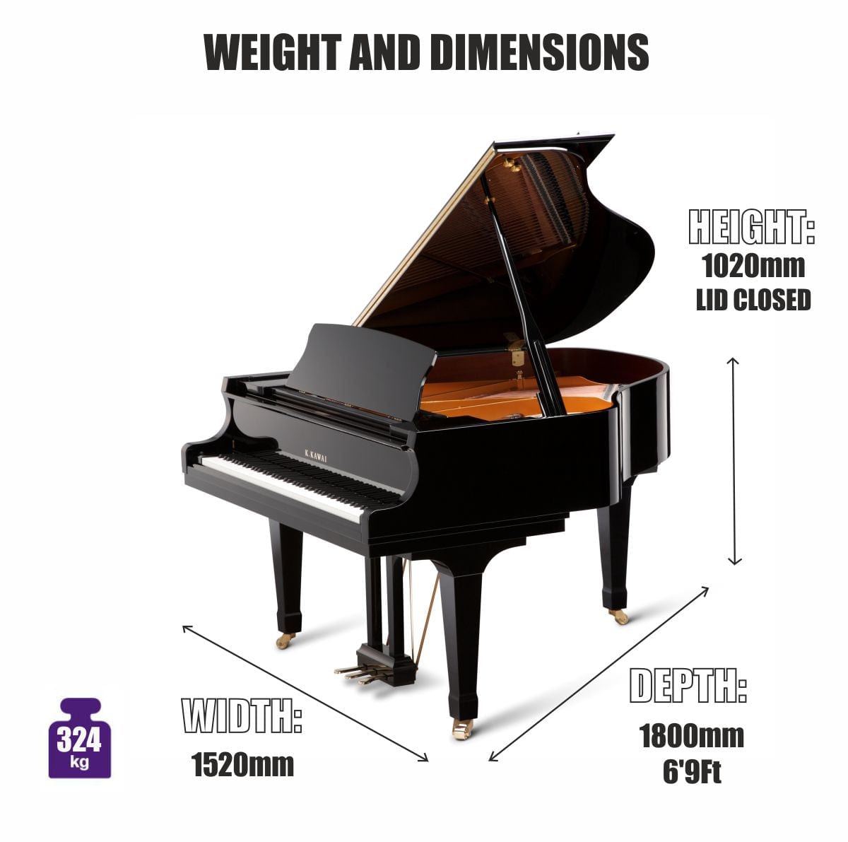 Kawai GX2 ATX4 180cm Grand Piano; Polished Ebony