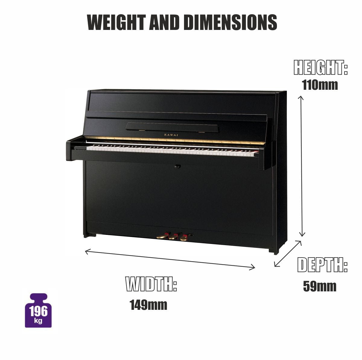 Kawai K15 ATX3-L Anytime Silent Upright Piano; Black Polished