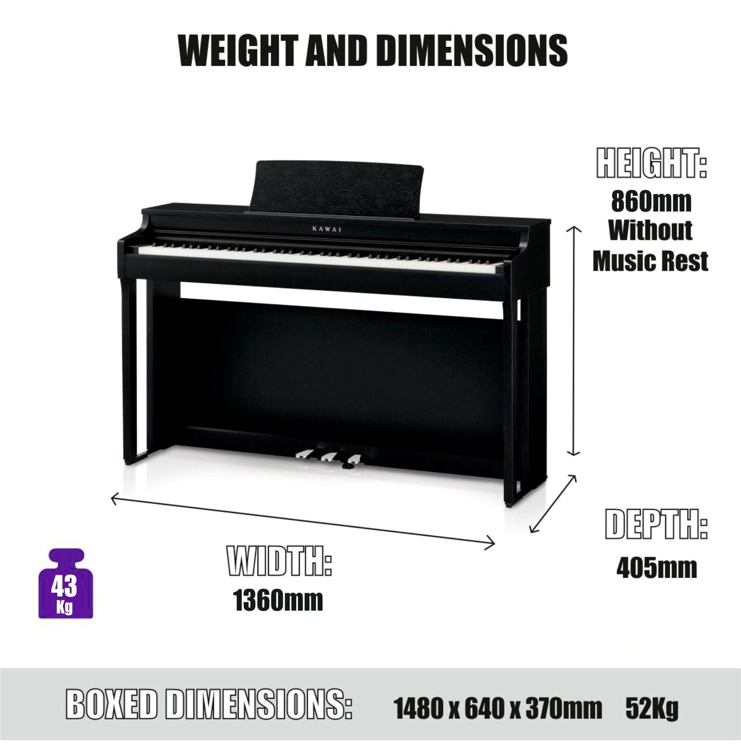 Kawai CN201 Digital Piano; White with Piano Stool & Kawai SH9 Headphones