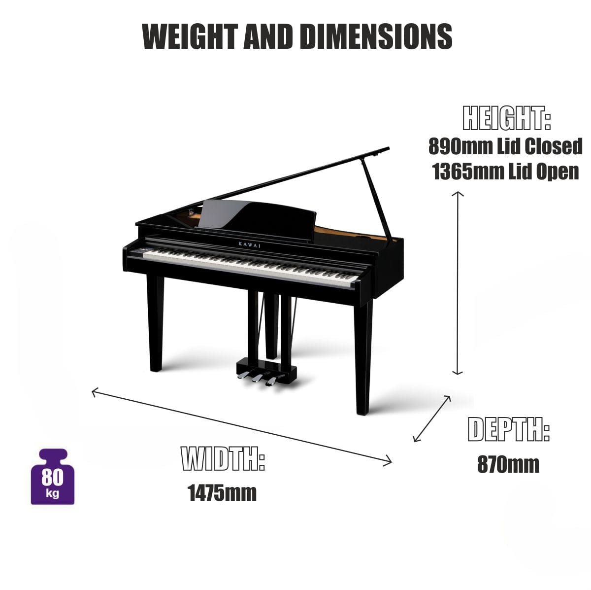 Kawai DG30 Polished Ebony Digital Grand Piano With Stool & Kawai SH9 Headphones | Free Delivery & Installation
