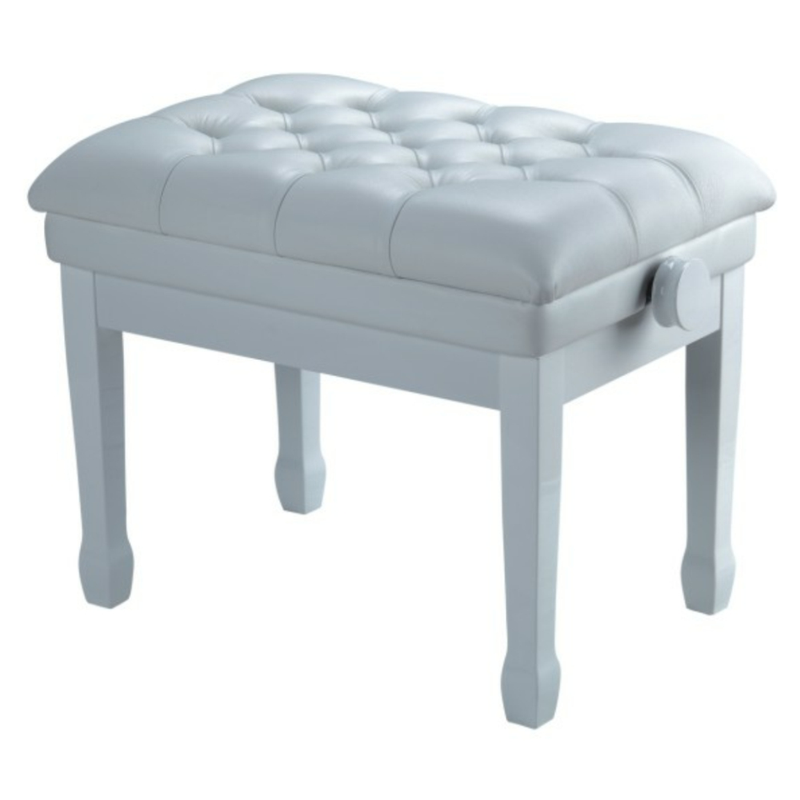 Nocturne Concert Adjustable Height Faux Leather Button Top Piano Stool; Polished White
