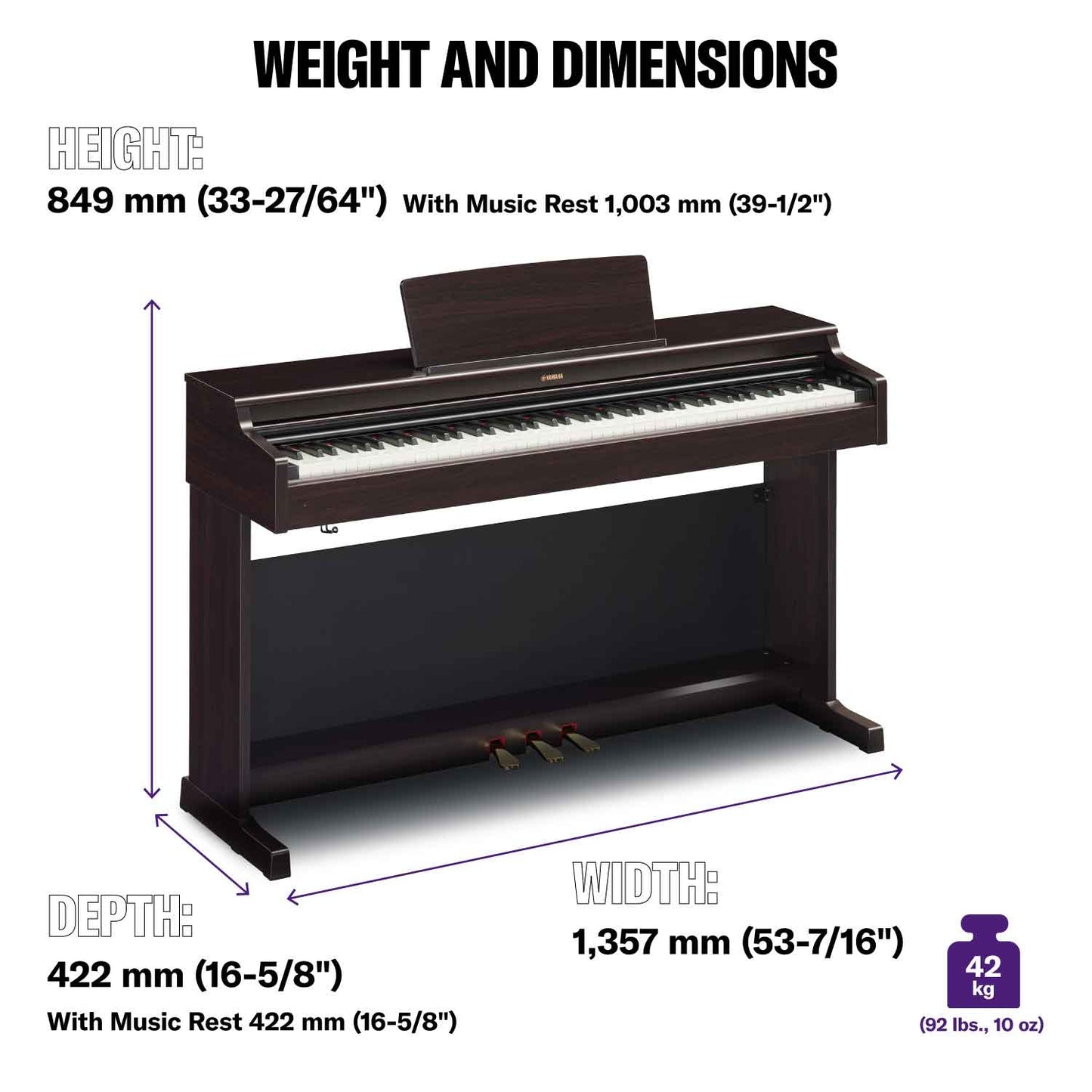 Yamaha YDP165 Rosewood Digital Piano Value Package
