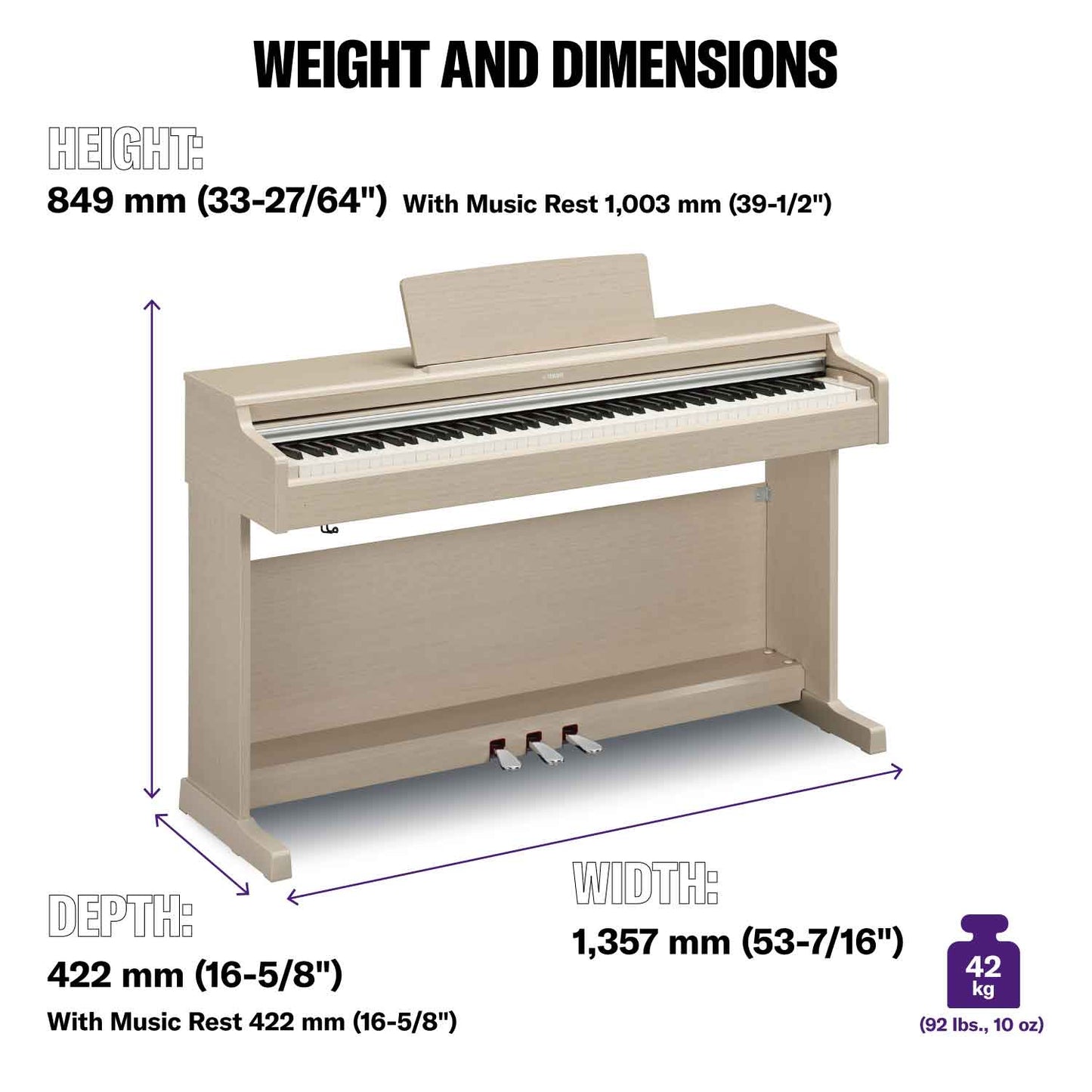 Yamaha YDP165 White Ash Branded Package