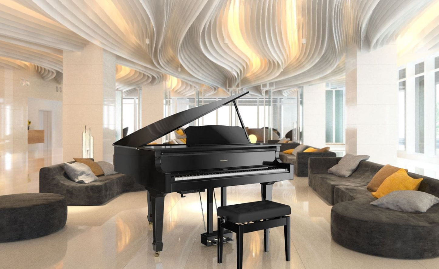 Roland GP9M Self-Playing Digital Grand Piano; Polished Ebony Concert Package