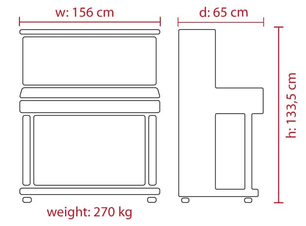 Feurich 133 Concert Upright Piano; Polished Black Chrome Fittings