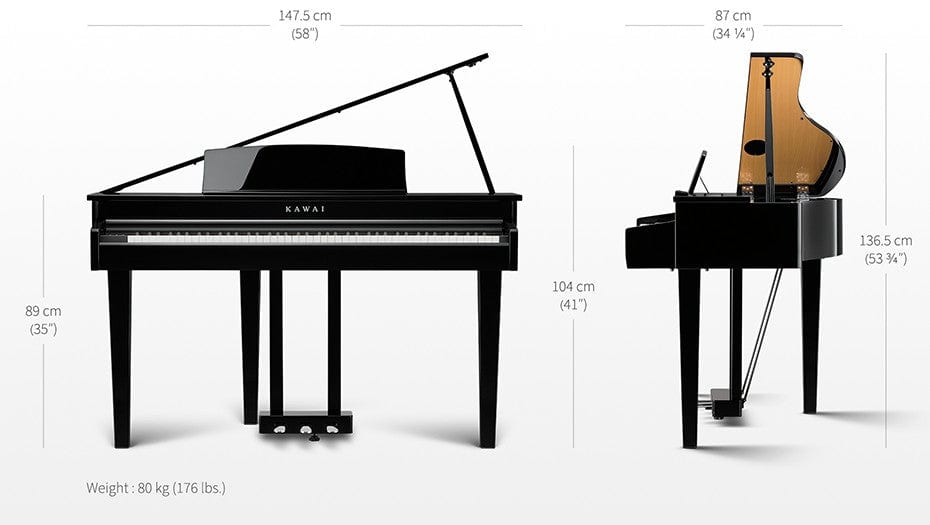 Kawai DG30 Polished Ebony Digital Grand Piano With Stool & Roland RH200 Headphones | Free Delivery & Installation