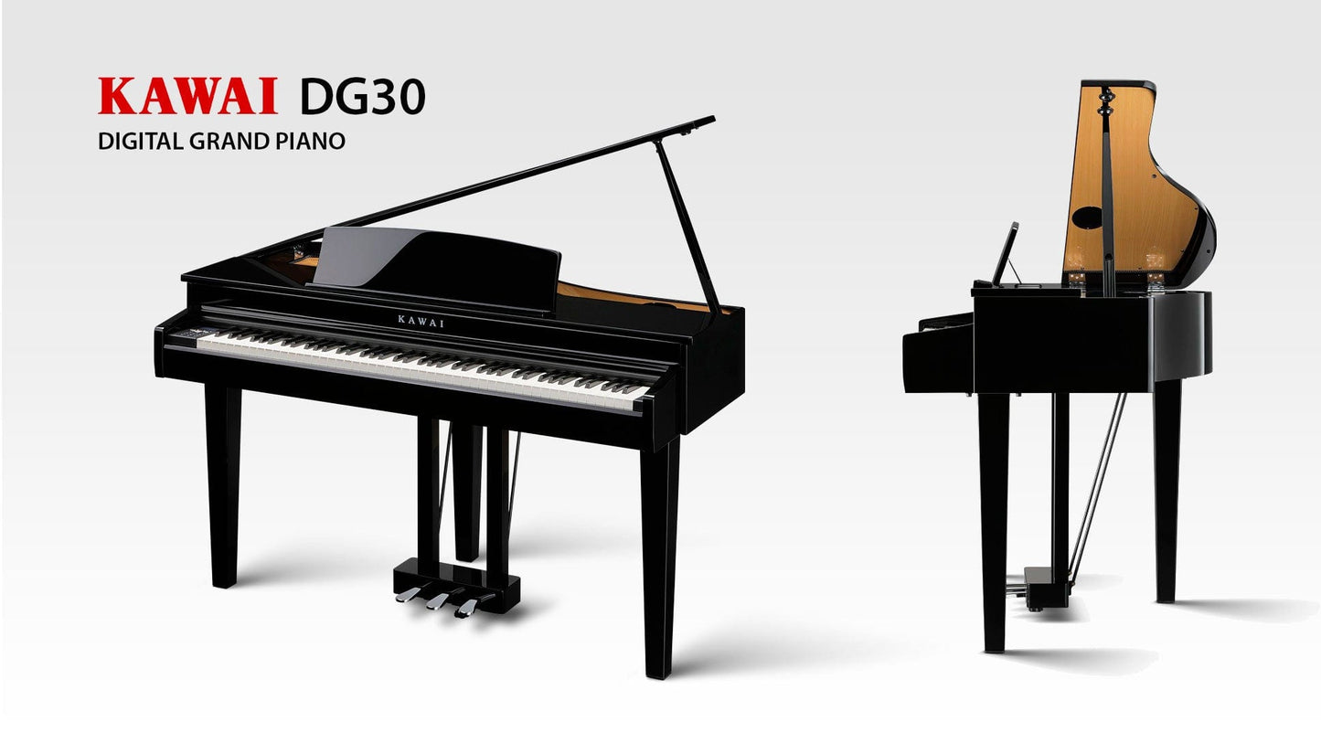 Kawai DG30 Polished Ebony Digital Grand Piano With Stool & Kawai SH9 Headphones | Free Delivery & Installation