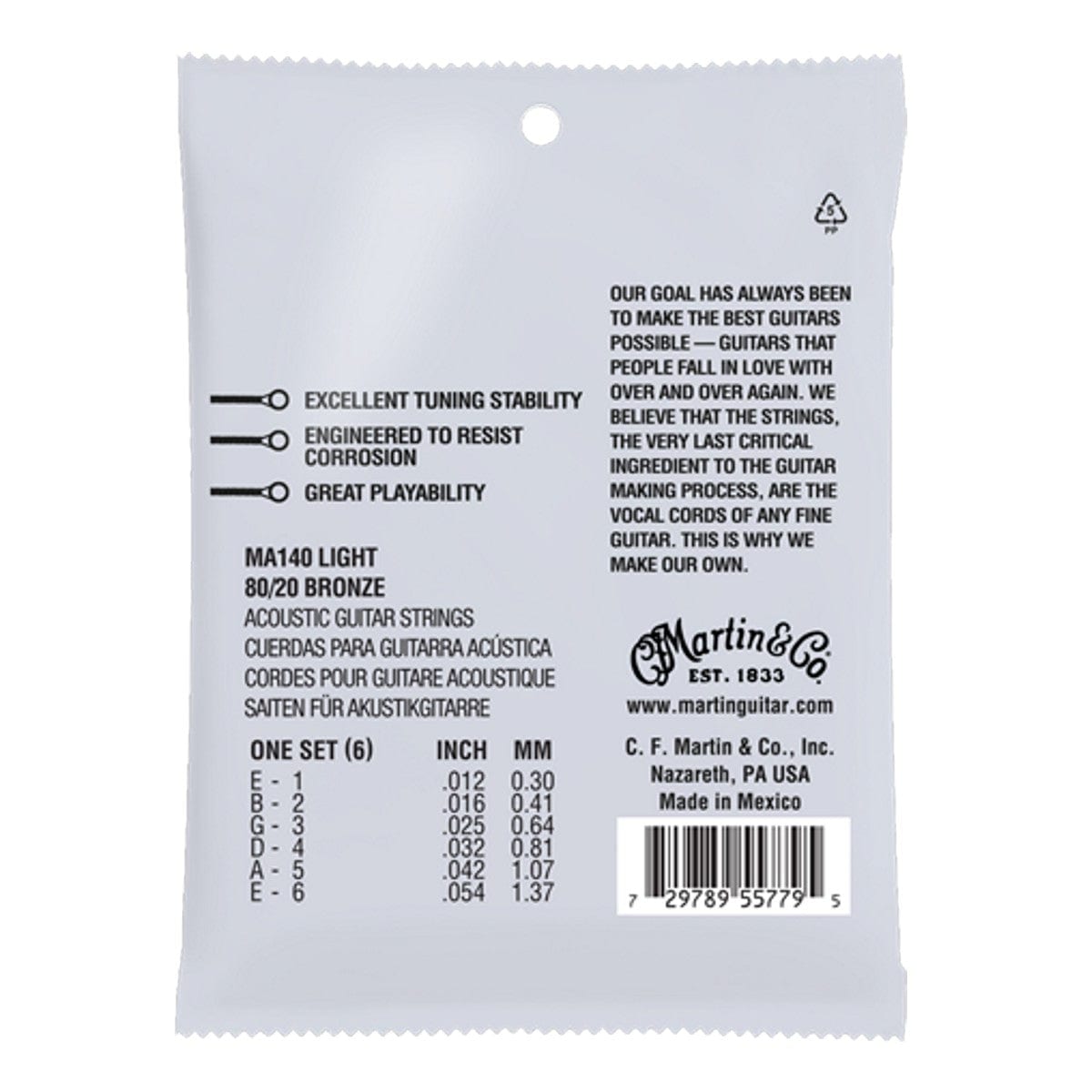 Martin MA140 Authentic Acoustic SP 80/20 Bronze Light Guitar Strings