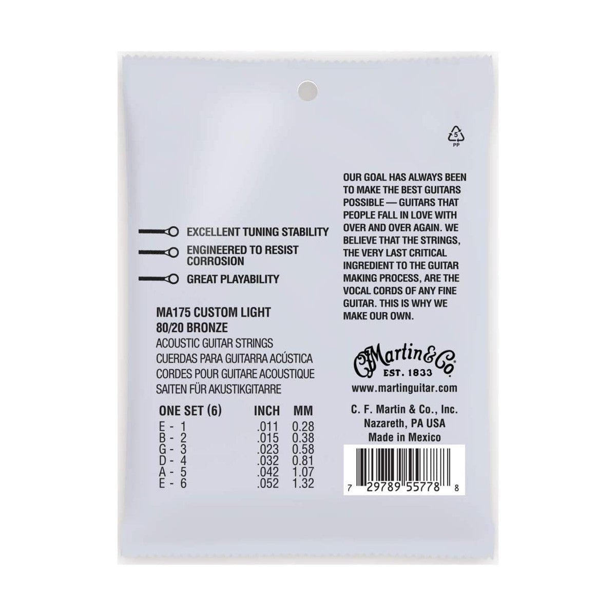 Martin MA175 Authentic Acoustic SP 80/20 Bronze Custom Light Guitar Strings