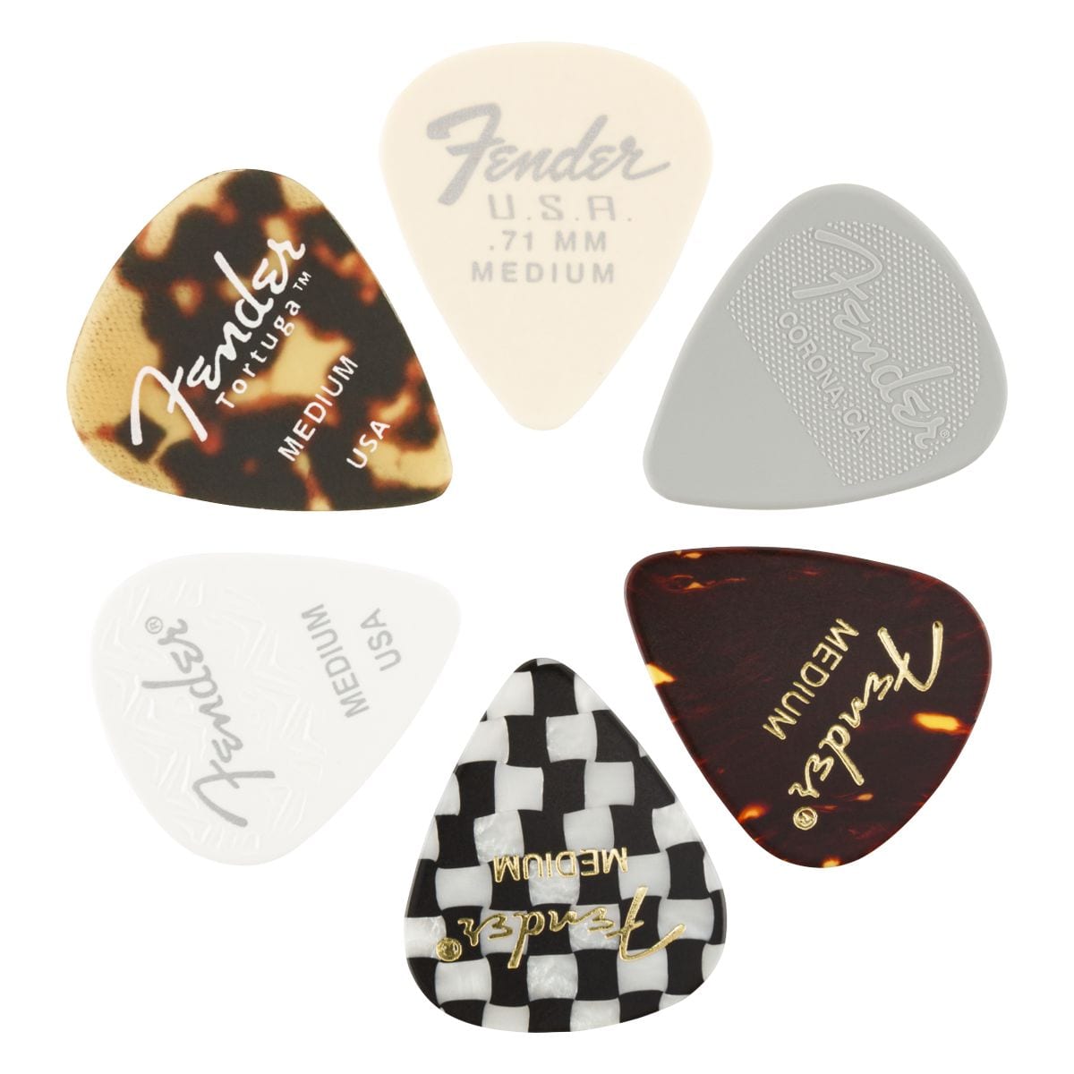 Fender 351 Shape Material Medley Medium Picks 6 Pack