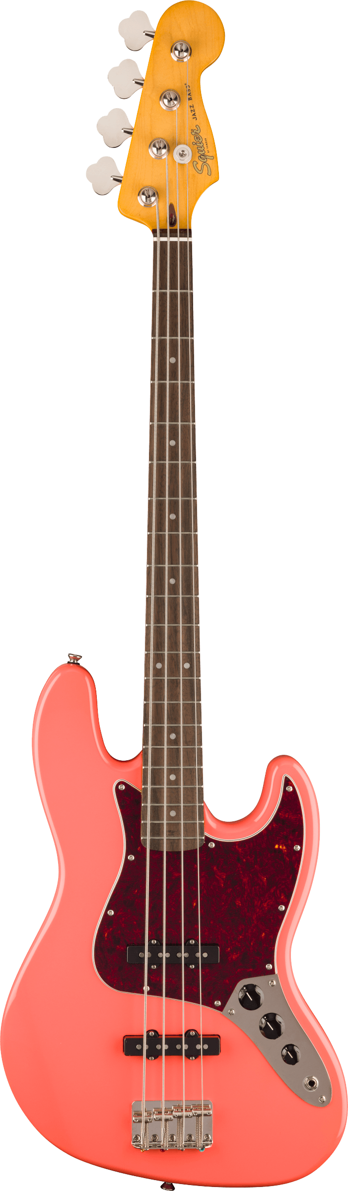 Squier Classic Vibe '60s Jazz Bass; Laurel Fingerboard, Tortoishell Pickguard, Tahitian Coral