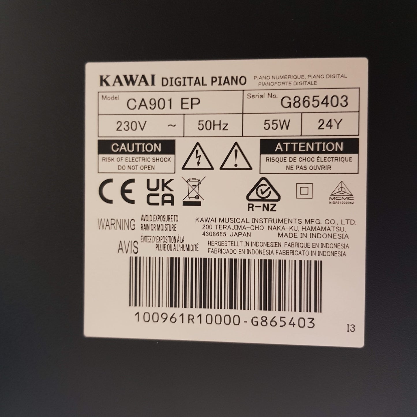 Kawai CA901PE Polished Ebony Digital Piano Incl Matching Stool; Serial No: G865403 | Ex-Display