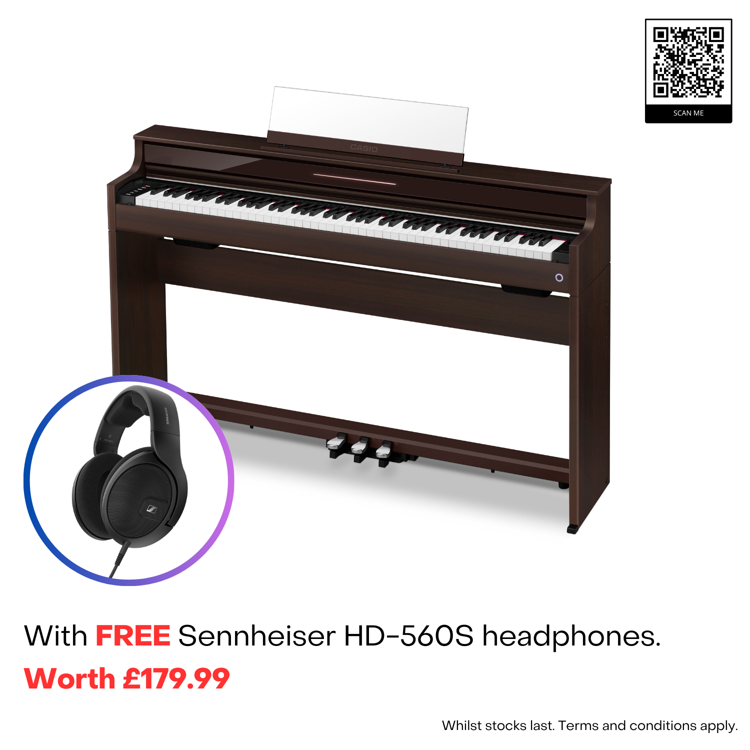 Casio AP S450 Digital Piano Value Package Brown with FREE Sennheiser HD 560S Headphones