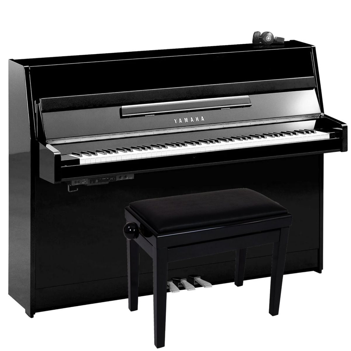 Yamaha B1 SC3 Silent Upright Piano; Polished Ebony With Chrome Fittings